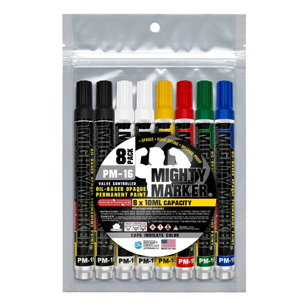 Mighty Marker PM-16 Bullet Tip, Black, White, Yellow, Red, Green, Blue, 8PK 80716 - main
